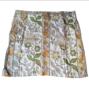 Floral Green and Yellow 100% Linen Skirt